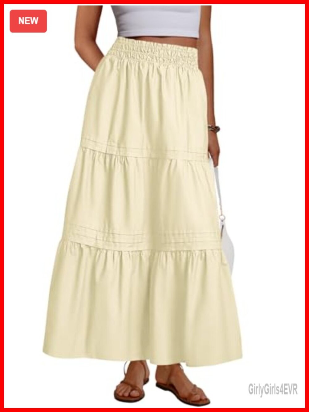 Women's Lyocell Tiered Maxi Skirt with Pockets Flowy A Line High Waisted